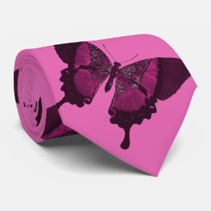 Dark pink butterfly with pink rose backround tie