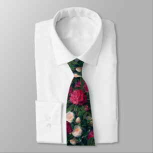 Dark Pink Camellias & White Rhododendrons Tie