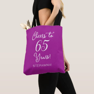 Dark Pink Cheers to 65 Years 65th Birthday Party Tote Bag