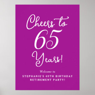 Dark Pink Cheers to 65 Years Retirement Party Poster
