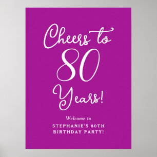 Dark Pink Cheers to 80 Years Birthday Welcome Poster