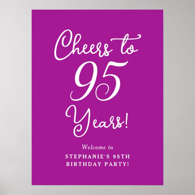Dark Pink Cheers to 95 Years 95th Birthday Welcome Poster (Front)