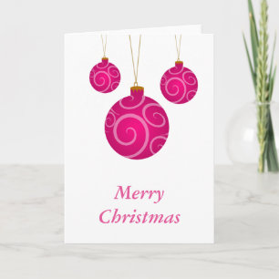 Dark Pink Christmas Baubles Greeting Card