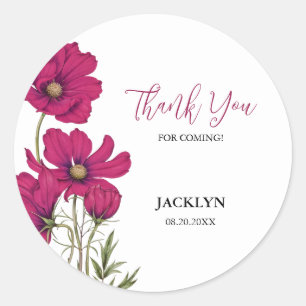 Dark Pink Cosmos Floral Thank You Birthday Classic Round Sticker