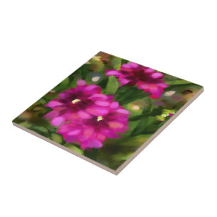 Dark Pink Dahlia Floral Flowers Flower Green Tile