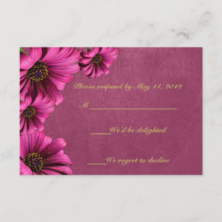 Dark Pink Daisy Leather RSVP Cards