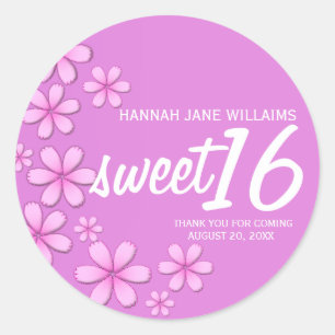 Dark Pink Daisy Personalised Sweet 16 Sticker Seal