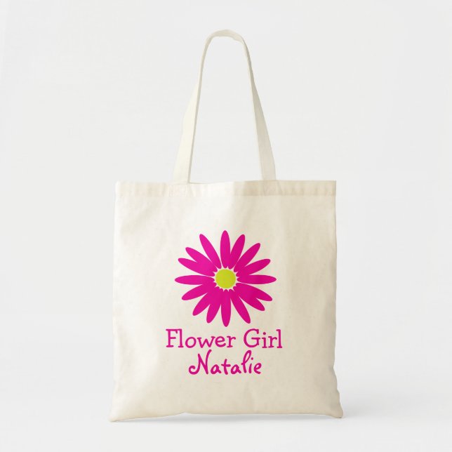 Dark Pink Daisy with Customisable Text Tote Bag (Front)