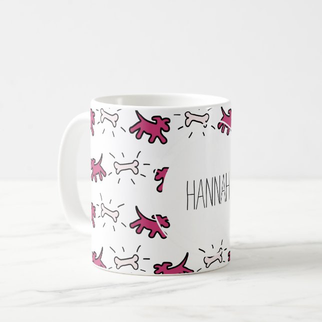 Dark Pink Dog Bone Graffiti Style Personalised Mug (Front Left)