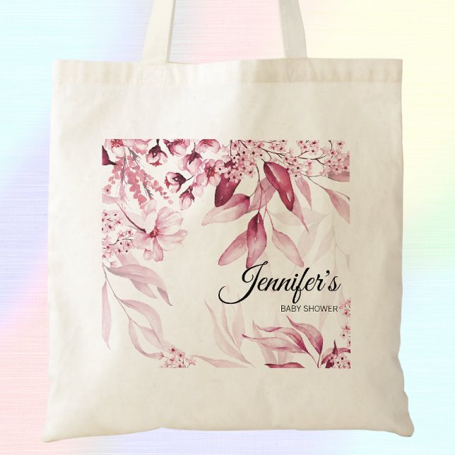 Dark Pink Elegant Fine Art Florals Baby Shower Tote Bag (Creator Uploaded)
