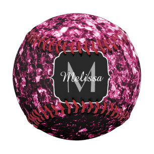 Dark pink faux glitter sparkle Monogram name