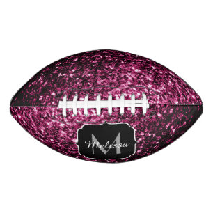 Dark pink faux glitter sparkle Monogram name American Football