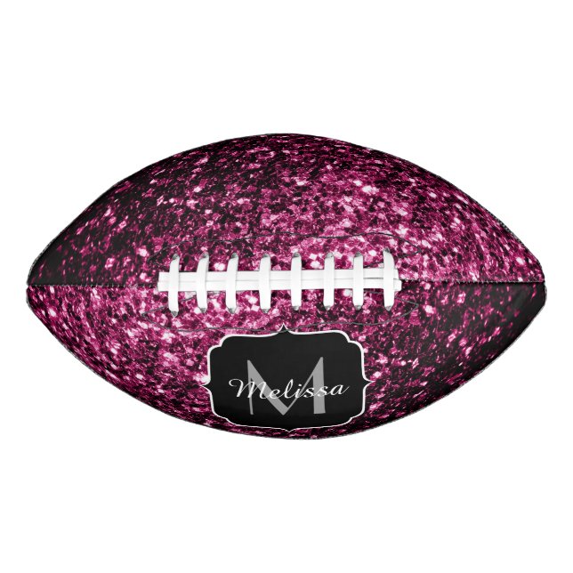 Dark pink faux glitter sparkle Monogram name American Football (Front)