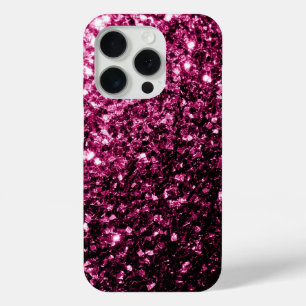 Dark pink faux glitter sparkles bling iPhone 15 pro case