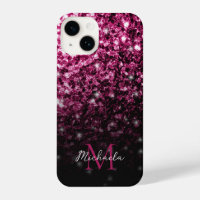 Dark Pink faux glitter sparkles bling Monogram