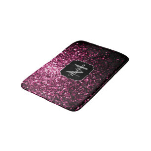 Dark Pink faux shiny glitter sparkles Monogram Bath Mat