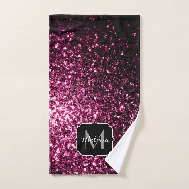 Dark Pink faux shiny glitter sparkles Monogram Bath Towel Set (Hand Towel)