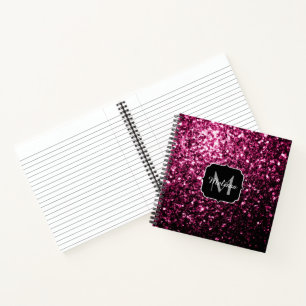 Dark Pink faux shiny glitter sparkles Monogram Notebook