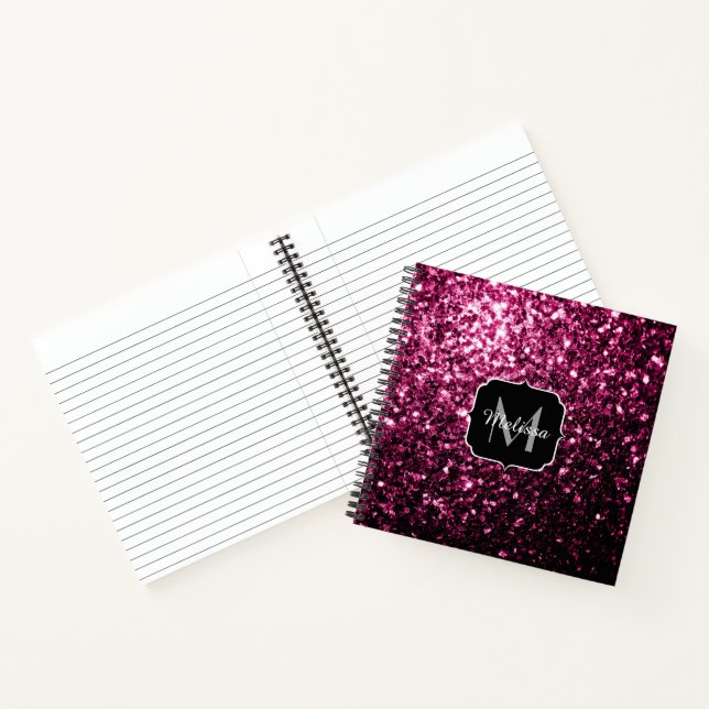 Dark Pink faux shiny glitter sparkles Monogram Notebook (Inside)
