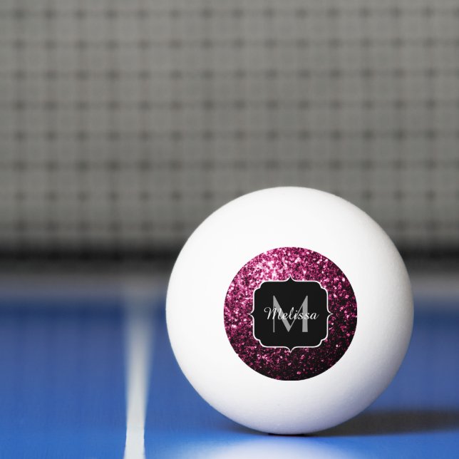 Dark Pink faux shiny glitter sparkles Monogram Ping Pong Ball (Net)