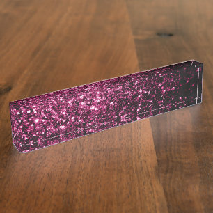 Dark Pink faux shiny glitter sparkles Nameplate