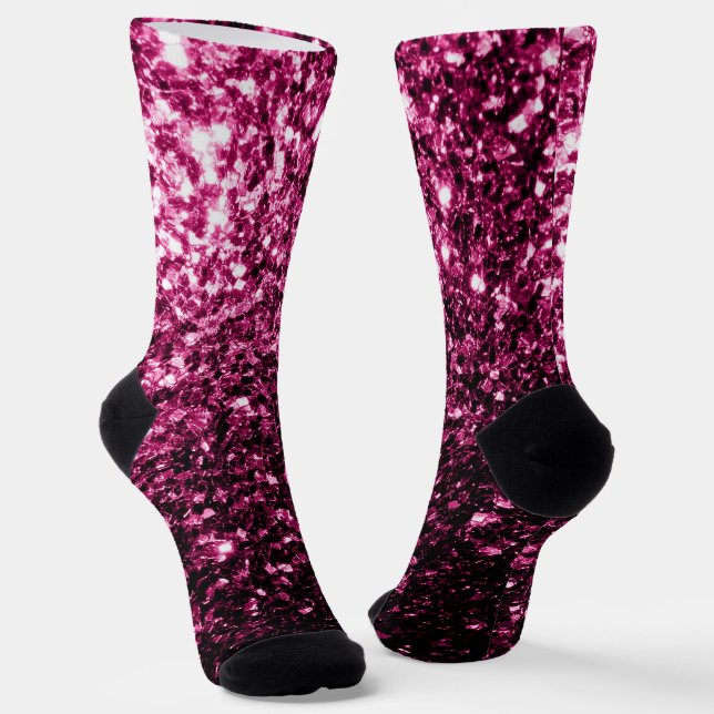 Dark Pink faux shiny glitter sparkles Socks (Angled)