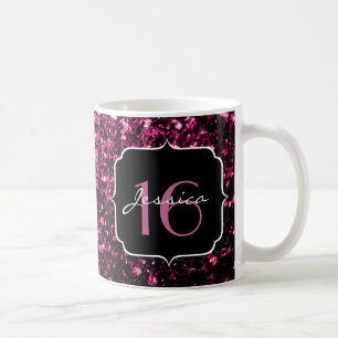 Dark Pink faux shiny glitter sparkles Sweet 16 Coffee Mug