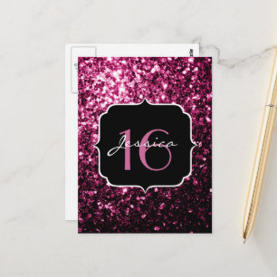 Dark Pink faux shiny glitter sparkles Sweet 16 Postcard