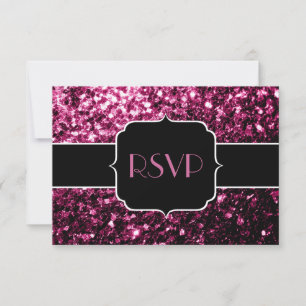 Dark Pink faux shiny glitter sparkles Sweet 16 RSVP Card