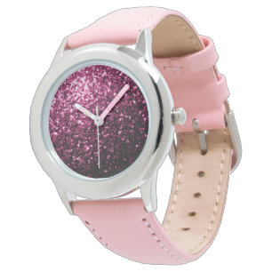Dark Pink faux shiny glitter sparkles Watch