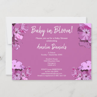 Dark Pink Floral Baby Shower Invitation