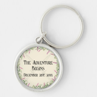 Dark Pink Floral Sword and D20 RPG Inspired Key Ring