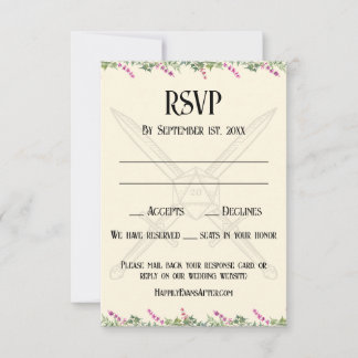 Dark Pink Floral Sword and D20 RPG Inspired RSVP Card