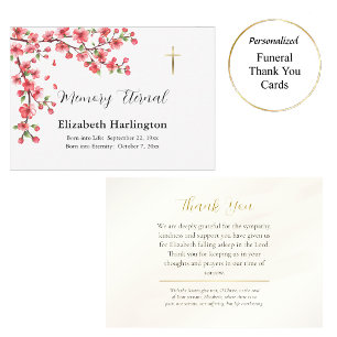 Dark Pink Flowers Branch Orthodox Memorial         Thank You Card