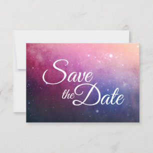 Dark Pink Galaxy Save the Date Card