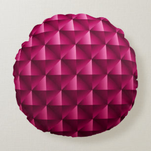 Dark pink Geometric grid Carbon fiber background M Round Cushion