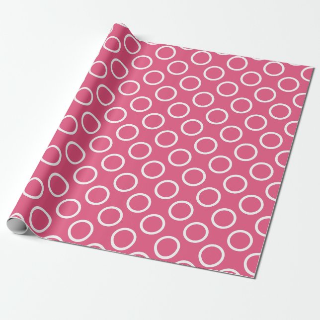 Dark Pink Geometric Outlined Circle Pattern Wrapping Paper (Unrolled)