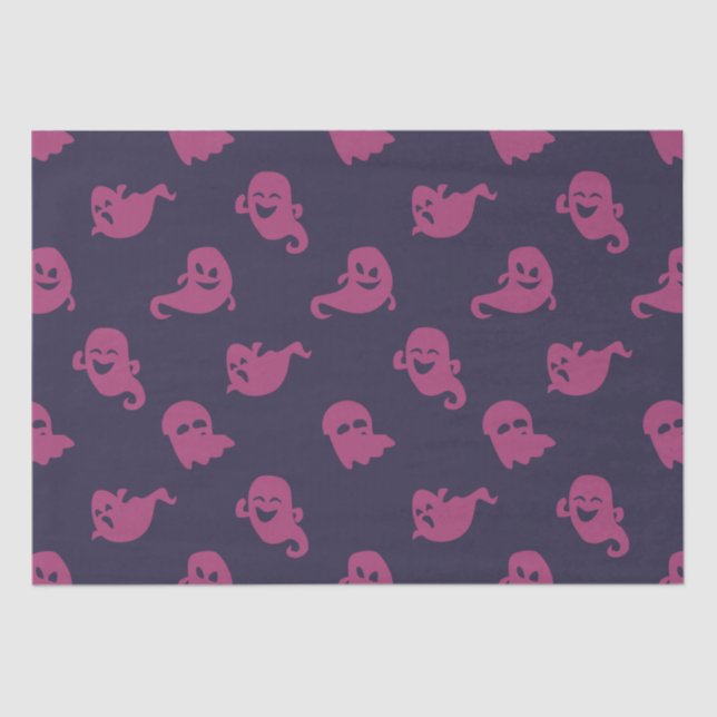 Dark Pink Ghosts Dark Purple Halloween Tissue Paper (Front)