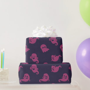Dark Pink Ghosts Dark Purple Halloween Wrapping Paper