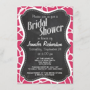 Dark Pink Giraffe Animal Print; Chalkboard Invitation