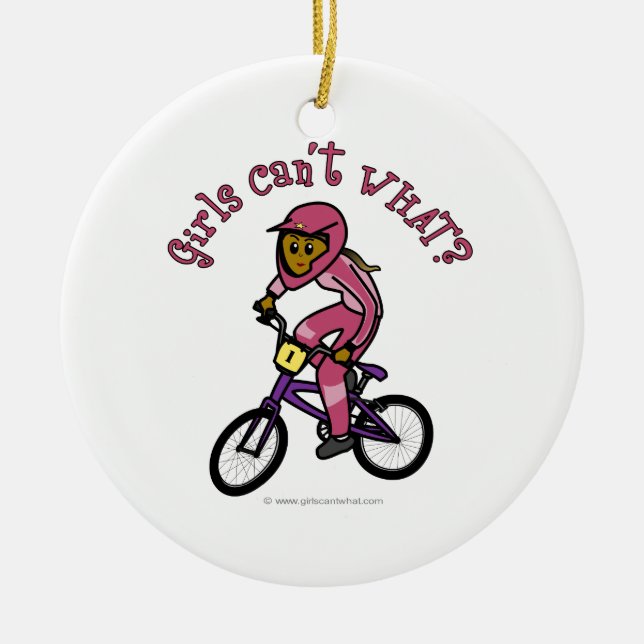 Dark Pink Girls BMX Ceramic Tree Decoration (Front)