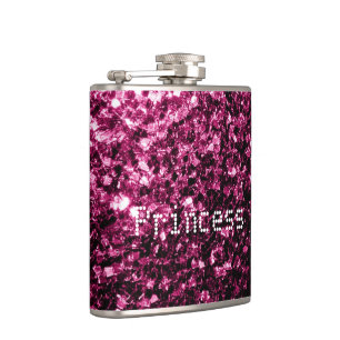 Dark Pink glitter sparkles Princess Personalise Hip Flask
