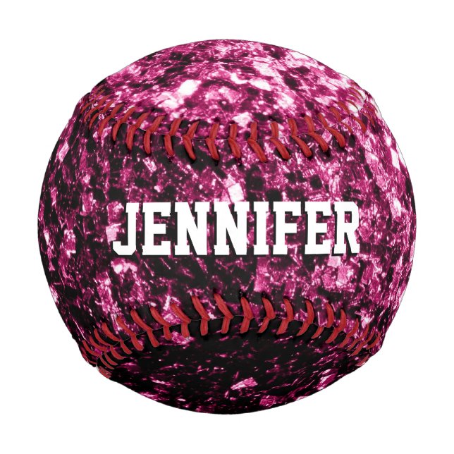 Dark pink glitter sparkles Your name Team Baseball (Back)