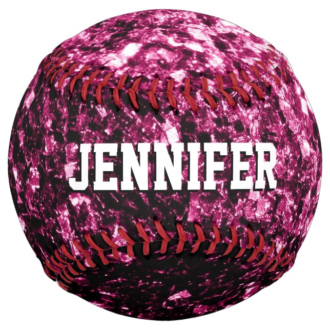 Dark pink glitter sparkles Your name Team Softball (Back)