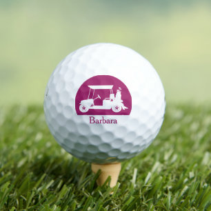 Dark Pink Golf Cart with Clubs Unique First Name Golf Balls