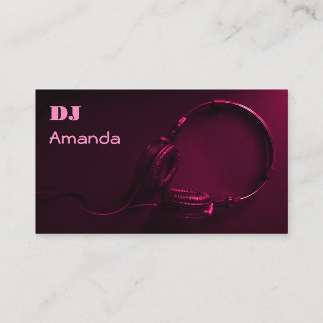 Dark Pink Headphones DJ's Business Card (Front)