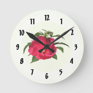 Dark Pink Hibiscus Round Clock