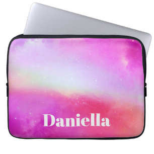 Dark Pink Holographic Sky with Custom Name Laptop Sleeve