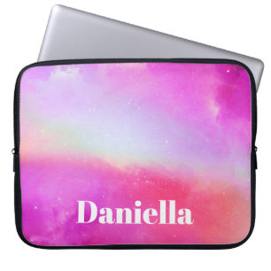 Dark Pink Holographic Sky with Custom Name Laptop Sleeve