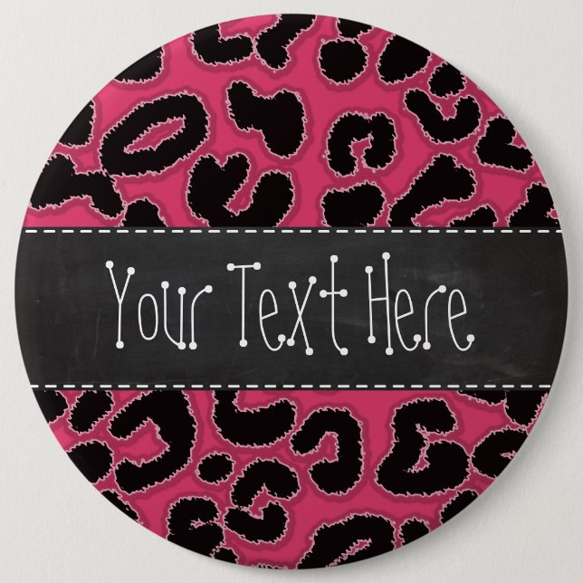 Dark Pink Leopard Animal Print; Chalk look 6 Cm Round Badge (Front)